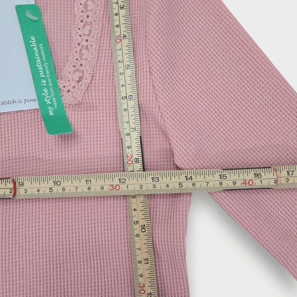 Pink Lace Trim TopStitch And Pine Y2k Pink Waffle Knitted Lace Brand New Size S - Picture 5 of 9